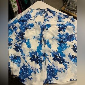 Rose & Olive Blue and White Patterned Top